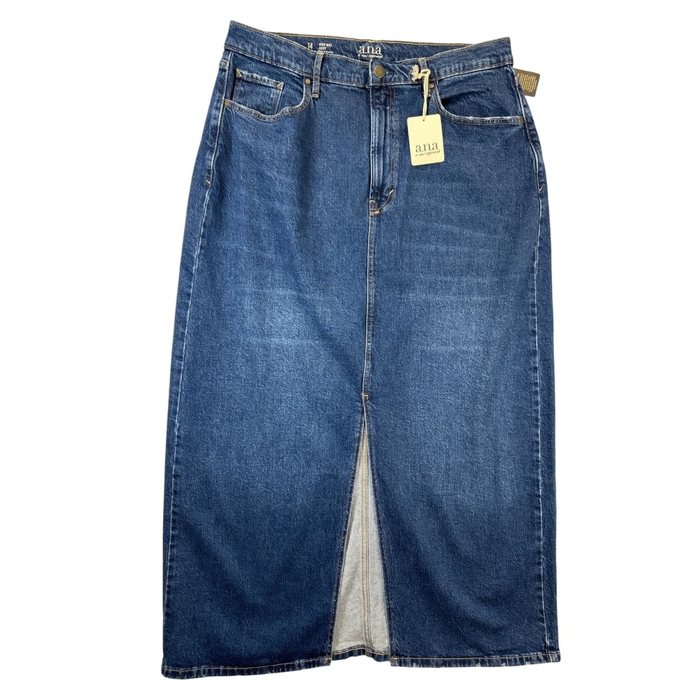ana Denim Jean Maxi Skirt Womens 14 Blue High‎ Rise Front Slit Western NWT